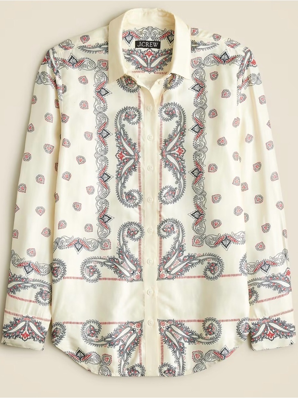 J. Crew Drapey Paisley Print Shirt Women’s XS Button Down Cream Blue